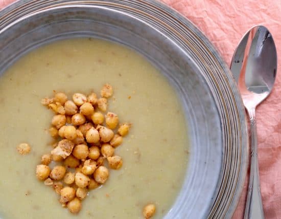 Celery and Potatoes Soup with spicy Chickpeas