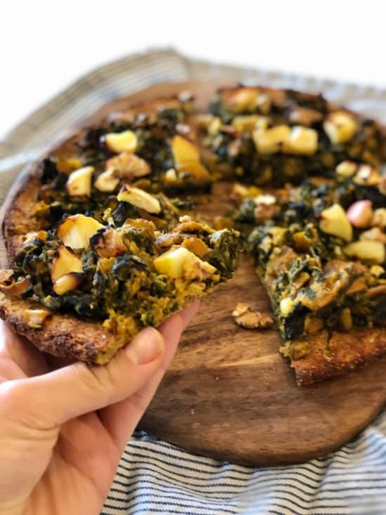 Cauli Pizza with Swiss Chard Ricotta and Apple bites