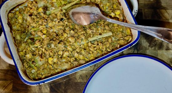 Celery Gratin with herbal Corn Crumble