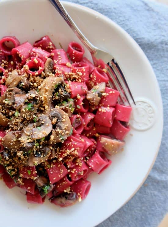  Pasta with Roasted Beet Sauce and mushrooms