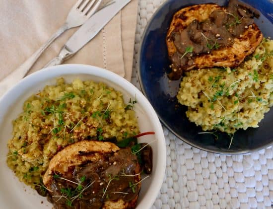 Celeriac Steaks with Saffron Barley Risotto