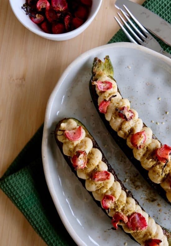 Grilled Zucchini and Pink Radishes with Hummus and Zaatar