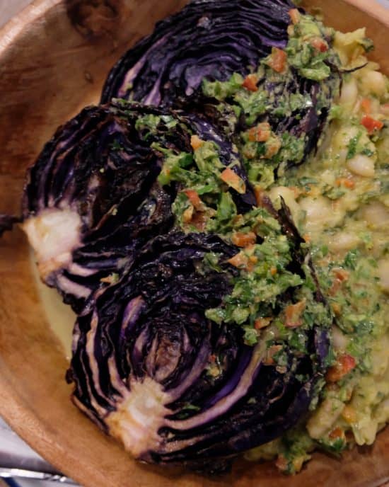 PURPLE CABBAGE STEAKS WITH CHIMICHURRI BEANS