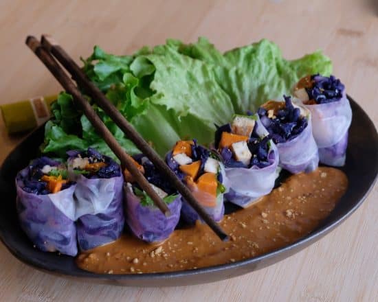 PURPLE CABBAGE WINTER ASIAN ROLLS with Peanut Dip