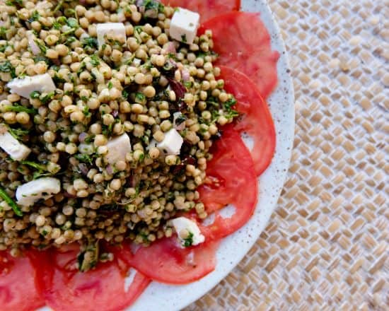 Tomato Carpaccio with Green Israeli Couscous