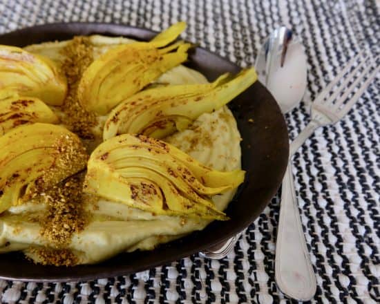 BRAISED FENNEL with FENNEL WHITE BEAN MASH And SPICED NUT POWDER