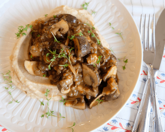 Mushroom and Lentil Ragout with Roasted Celeriac Mash