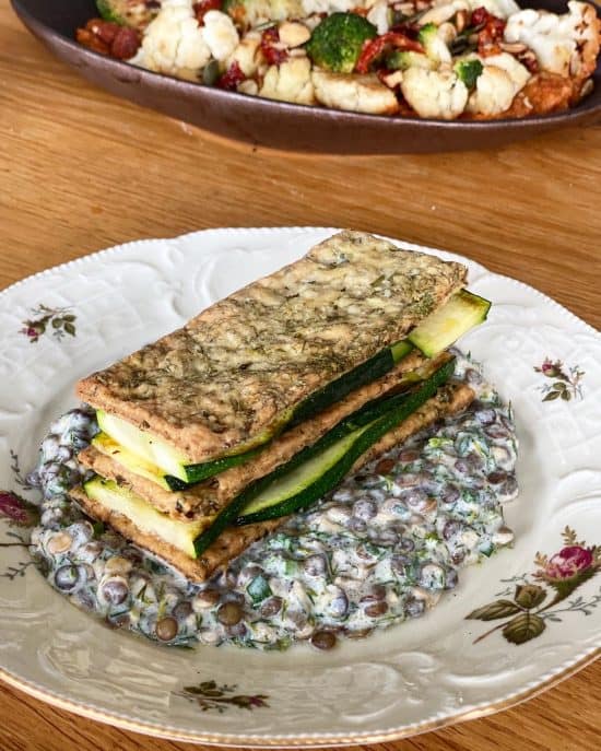 Zucchini Mille Feuille with Herbal creamy lentils