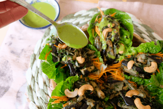 Eggplant and Curried Greens Salad boats